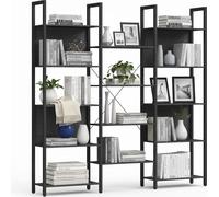 Estantería Relaxdays Industrial, 14 estantes, Madera y Metal, Estante para salón y Oficina, HBT 166 x 158 x 24 cm, Negro