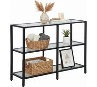 Mesa Consola Relaxdays, HxBxT: 73 x 100 x 30 cm, Metal, Vidrio, Consola Estrecha, Mesa con 3 estantes, Negra