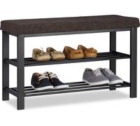 Relaxdays Banco zapatero acolchado marrón oscuro,negro