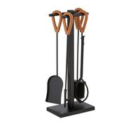 Relaxdays 5 accesorios chimenea con mangos cuero marrón claro,negro