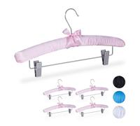 Relaxdays 50x Perchas forradas de raso con pinzas rosa,plata
