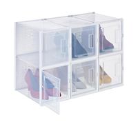 Relaxdays 6 Cajas Zapatos, Talle 42, Apilables, Calzado Tacón Alto, Orificios Ventilacón, Plástico, Transparente/Blanco