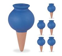 Relaxdays 6 Conos de Riego para Plantas de Interior, Picos Autorriego, Cerámica, Regador Huerto Urbano, Azul/Terracota
