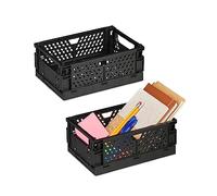 Relaxdays 6 x Cajas Plegables, pequeñas cestas de Almacenamiento y apilables, HBT: 10 x 25 x 16,5 cm, plástico, Negro