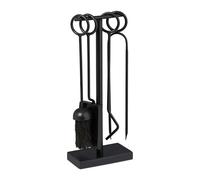 Relaxdays Accesorios Chimenea, 5 Piezas, Atizador, Escoba, Pala, Pinzas y Soporte, Herramientas de Hierro Estufa, Negro