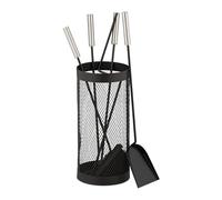 Relaxdays Accesorios Chimenea, 5 Piezas, en Cubo, Set de Estufa con Atizador, Pinzas, Escoba, Pala y Soporte, Negro