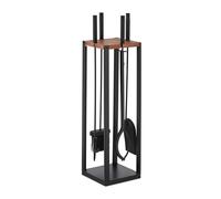 Relaxdays Accesorios Chimenea 5 Piezas, Juego de Estufa con Atizador, Pinzas, Escoba, Pala y Soporte, Negro/Marrón