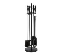 Relaxdays Accesorios Chimenea 5 Piezas, Juego de Estufa con Atizador, Pinzas, Escoba, Pala y Soporte, Vintage, Negro