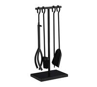 Relaxdays Accesorios Chimenea 5 Piezas, Modernos, Juego de Estufa con Atizador, Pinzas, Escoba, Pala y Soporte, Negro