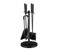 Relaxdays Accesorios Chimenea, Set 5 Piezas, Atizador, Pala, Escoba, Pinzas y Soporte, Útiles Estufa de Acero, Negro