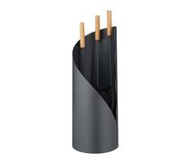 Relaxdays Accesorios Chimenea, Set de 4 Piezas, Atizador, Escoba, Pala y Soporte, Mango Madera, Kit Estufa, Gris/Natural