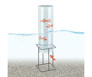 Relaxdays Acuario Invertido para Estanques, 61,5 x 20 cm, Torre Elevadora Peces, Acrílico y Metal, Transparente y Gris
