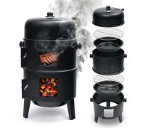 Relaxdays, ahumador 3 en 1: para asar a la parrilla, ahumar y cocinar, con termómetro y extractor de aire, bandejas de agua, acero, ahumador, color