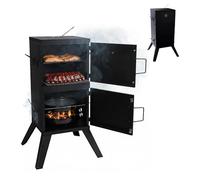 Relaxdays ahumador carne/pescado, 2 niveles, termómetro, carbón, 108,5x57x56 cm, acero, smoker, negro