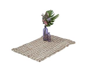 Relaxdays Alfombra Artesanal Yute Diseño Cruces, Tapete Fibras Naturales, Cocina, Pasillo, Salón, 60x90 cm, Beige/Crema