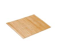 Relaxdays Alfombra Baño de Bambú, 60 x 40 cm, Esterilla Ducha Antideslizante, Enrollable, con Cuentas, Natural y Blanco