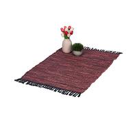 Relaxdays Alfombra de Algodón y Piel con Flecos, Hecha a Mano, Decorativa, Antideslizante, 60x100 cm, Burdeos