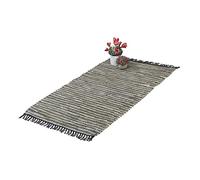 Relaxdays Alfombra de Pasillo con Flecos, 70 x 140 cm, Algodón y Cuero, Antideslizante, Retazos, Verde