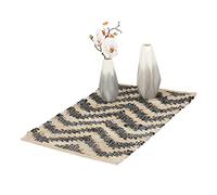 Relaxdays Alfombra de Yute y Algodón, Tapete Decorativo, Zigzag, Antideslizante, Pasillo, Cocina, 50x80cm, Beige/Negro