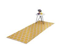 Relaxdays Alfombra Pasillo Algodón, 70x140cm, Hecha a Mano, Antideslizante, Apta para Suelo Radiante, Amarillo