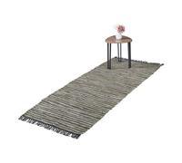 Relaxdays Alfombra pasillo cuero y algodón tejido beige,verde oscuro,negro