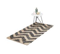 Relaxdays Alfombra Pasillo Rectangular, Zigzag, 70x140 cm, Algodón y Yute, Antideslizante, Hecha a Mano, Negro y Beige