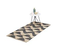 Relaxdays Alfombra Pasillo Rectangular, Zigzag, 70x140 cm, Algodón y Yute, Antideslizante, Tejida a Mano, Negro y Beige