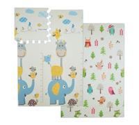 Relaxdays Alfombra puzle reversible búho elefante blanco,verde,naranja