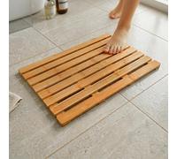 Relaxdays Alfombrilla baño bambú, 60 x 37 cm, Natural | Antideslizante para bañera, ducha y sauna, interior y exterior