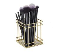 Relaxdays Angular Portalápices Cuadrado Alambre Metal, Organizador Brochas Maquillaje, Escritorio, 10x9x9cm, Dorado, Hierro, 10 x 9 x 9 cm