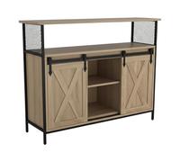 Relaxdays Aparador Puertas correderas, 80x100x33 cm, 6 estantes, Mueble Auxiliar Cocina y salón, Natural/Negro, 70% Tablero de Fibras, 80 x 100 x 33 cm