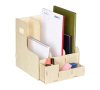Relaxdays Archivador con 3 compartimentos y caja marrón claro