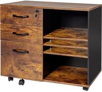 Relaxdays Mueble Archivador, 3 Cajones, 2 Compartimentos, 66x80x40 cm, 4 Ruedas Cajonera Oficina, Llave, Negro/Marrón