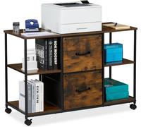 Relaxdays Mueble impresora 2 cajones y ruedas marrón,negro