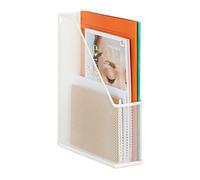 Relaxdays Archivador de Metal, DIN A4, 31,5x7x25 cm, Organizador de Pie Resistente, Diseño Malla, para Oficina, Blanco