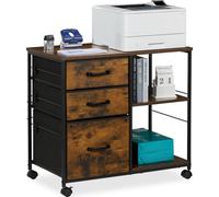 Relaxdays Mueble impresora 3 cajones y ruedas marrón,negro