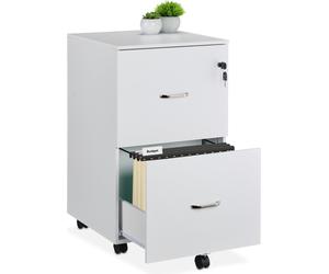 Relaxdays, archivador rodante con cajón y archivador, color blanco, y plateado