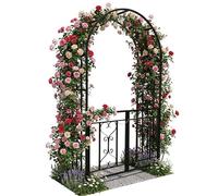 Relaxdays Arco para Rosales de Metal con Puerta Doble, Arco Redondo, 206 x 114 x 50 cm, romántico, Negro