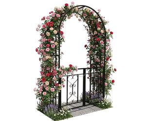 Relaxdays Arco para Rosales de Metal con Puerta Doble, Arco Redondo, 206 x 114 x 50 cm, romántico, Negro