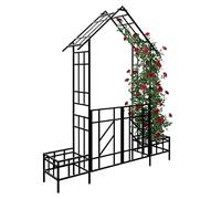 Relaxdays: Arco para Rosas con Puerta, 2 jardineras, Entrada y jardín, 247 x 204 x 43 cm, Metal, Negro