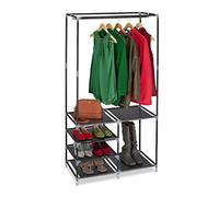 Relaxdays Armario Abierto, Baldas para 10 Pares de Zapatos, Barra Perchas, Mueble Guardarropa, 160x84x43 cm, Negro