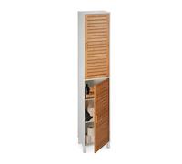 Relaxdays Armario Alto Baño, Mueble Auxiliar Estrecho WC, 190x40x30 cm, 6 Compartimentos, MDF y Bambú, Blanco/Natural