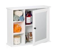 Relaxdays Armario Baño Espejo, 3 Estantes Abiertos, Armarito con 2 Baldas, 48 x 60 x 18 cm, Mueble Aseo Colgante, Blanco