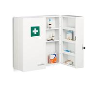 Relaxdays Armario Botiquín de Acero con Cerradura, 11 Compartimentos, 53x53x21,5cm, 2 Puertas, Primeros Auxilios, Blanco