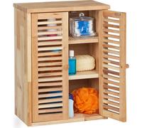 Relaxdays, armario colgante, color nogal, dimensiones: 46,5 x 35 x 21 cm, puertas con listones, 3 compartimentos, armario de pared para baño o cocina, estilo natural