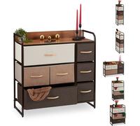 Relaxdays, armario con cajones, 7 compartimentos de tela, estante, mueble pequeño, estructura de acero, cómoda compacta, dimensiones: 79 x 80 x 31,5 cm, color marrón