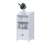 Relaxdays Armario de baño, 86 x 40,5 x 36 cm, 4 estantes, 2 Puertas, MDF, Mueble Auxiliar Estrecho, Blanco.