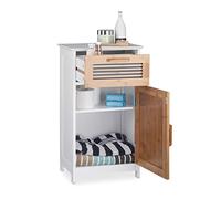 Relaxdays Armario de baño, Estrecho, Natural, Altura Ajustable, MDF, Blanco, 70x40x28,5 cm
