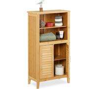 Relaxdays, armario de baño LAMELL, bambú, dimensiones aproximadas: 92 x 50 x 25 cm, armario de baño con puertas de diseño tipo "lamelas", color natural