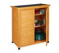 Relaxdays Armario Exterior 3 Baldas, Cobertizo Techo Inclinado, 2 Puertas, Herramientas, Madera, 97x86,5x47cm, Natural